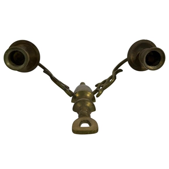 Mid Century Modern Brass Two-Arm Wall-Mounted Candle Sconce Holder Ornate Design - Picture 3 of 5